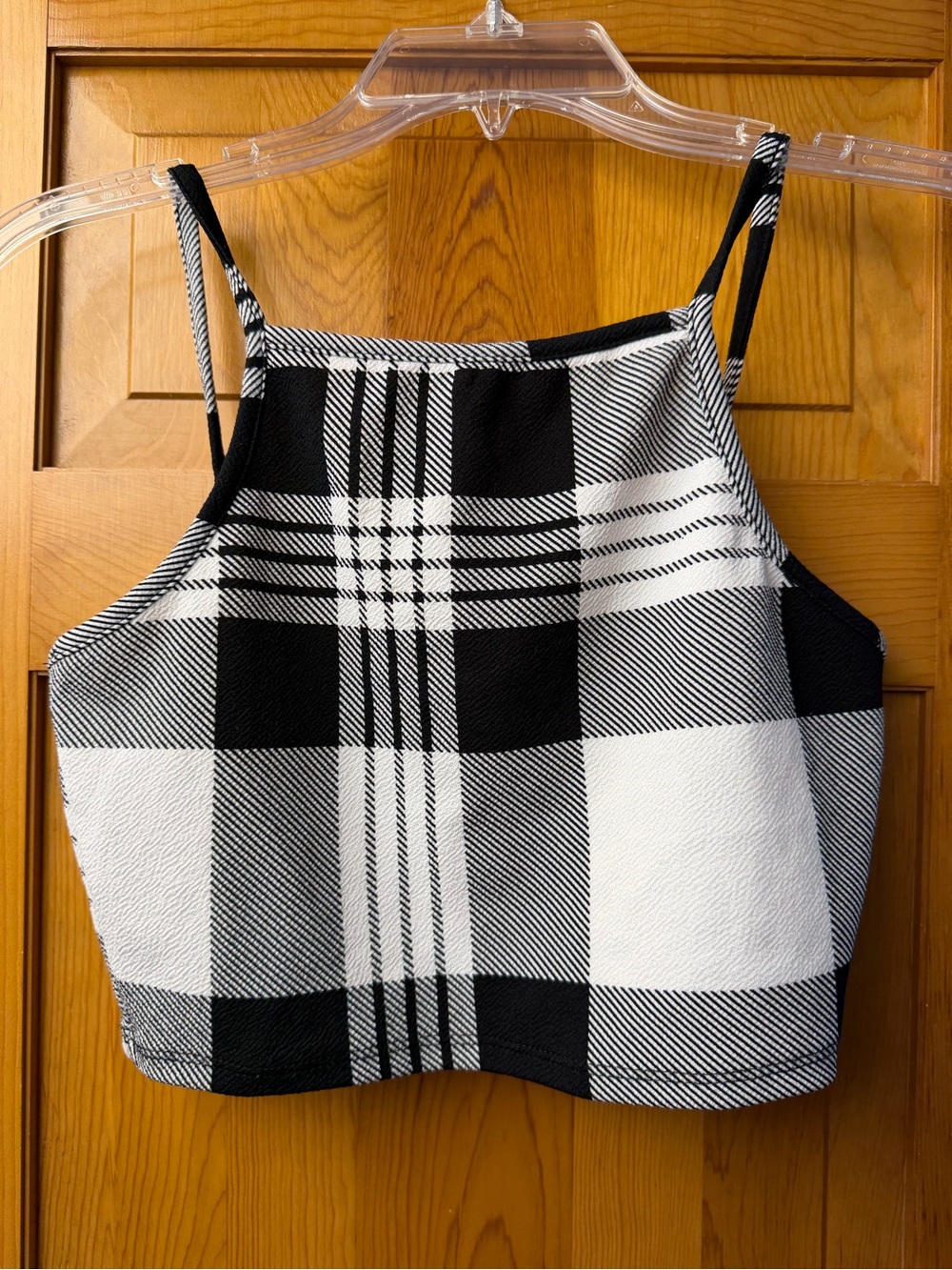 Papaya Black & White Plaid Cropped Tank